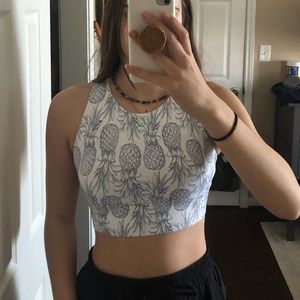 Cross Back Sports Bra Crop top- Pineapple print